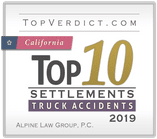 Top 10 Truck Accident Settlements in California in 2019 badge