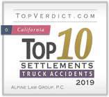 Top 10 Truck Accident Settlements in California in 2019 badge